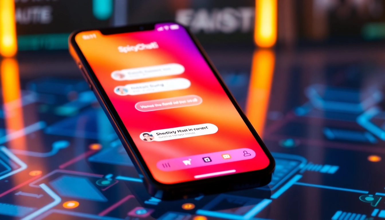 Dynamic illustration of a user engaging with spicychatai on a device, showcasing a realistic AI chat conversation and vibrant visual elements to highlight immersive experiences.